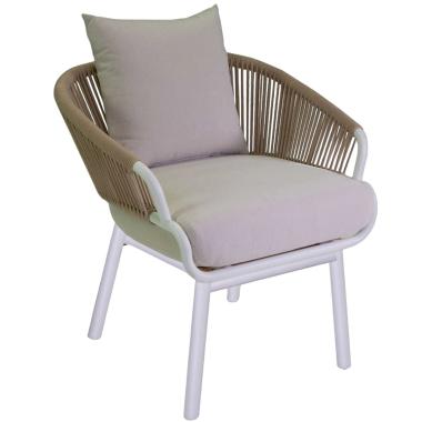 Poltrona Alluminio Honolulu Bianco c/Cuscini Crema cm.62x67,5xh80 | Vacchetti