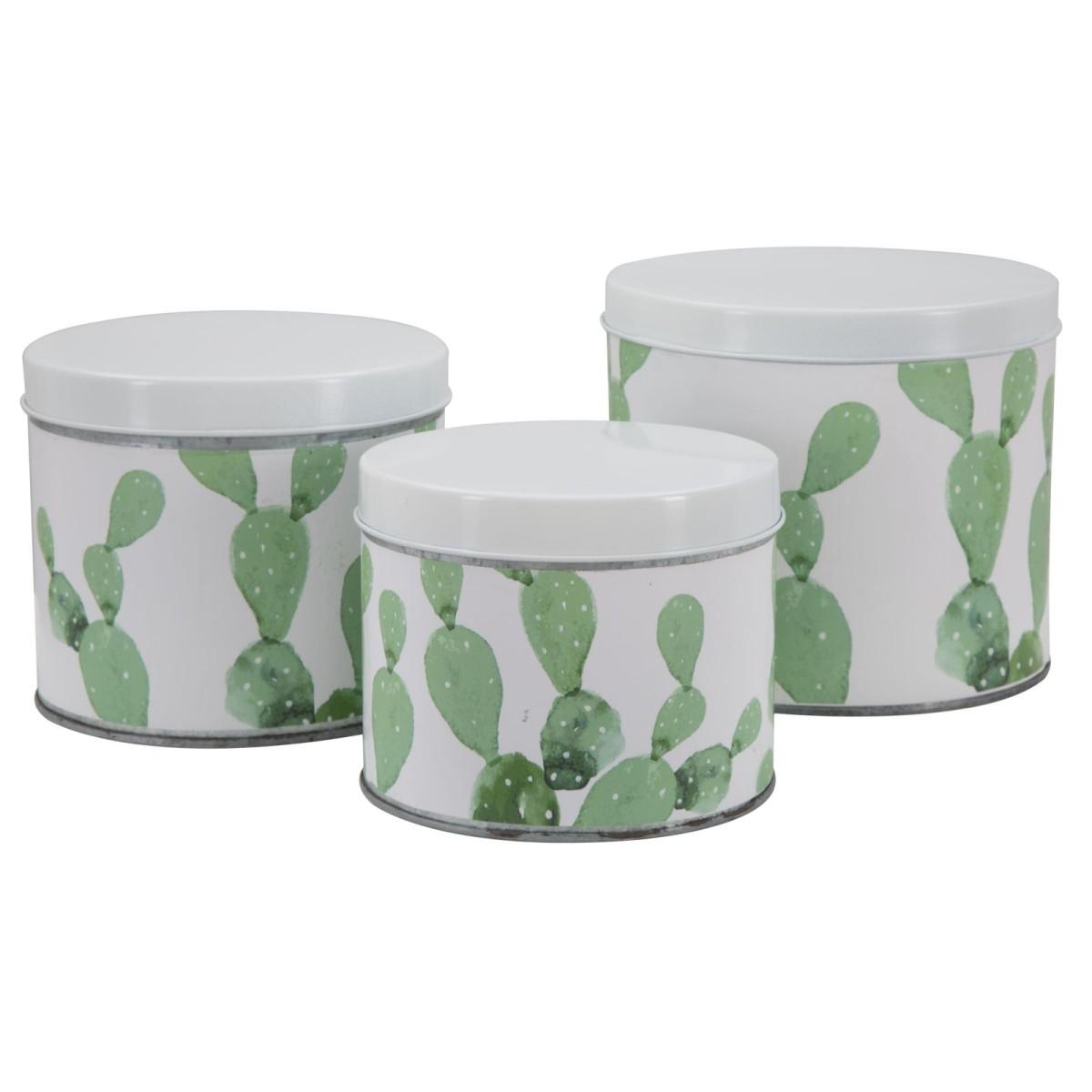 Cofanetti In Latta Cactus Set 3 Pz cm. cm.Ø15x13,5-14x11,5-14x11,5 |Mauro Ferretti