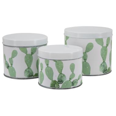 Cofanetti In Latta Cactus Set 3 Pz cm. cm.Ø15x13,5-14x11,5-14x11,5 |Mauro Ferretti
