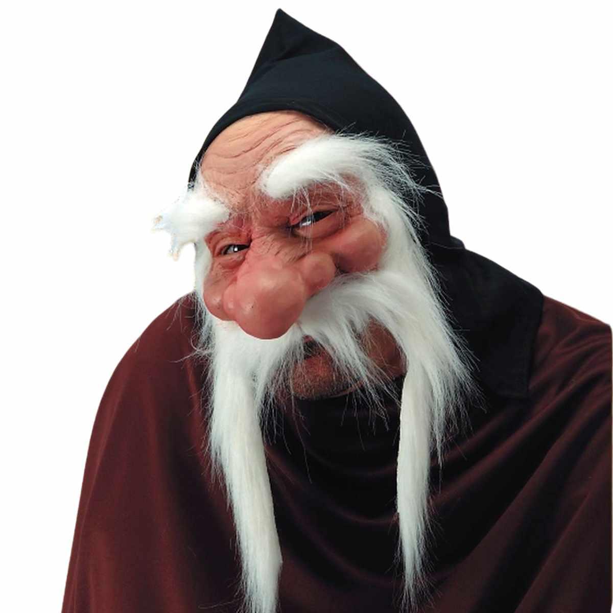 Maschera Viso Lattice Vecchio Gomma con Cappuccio, Barba e Sopracciglia Bianche |Carnival Toys