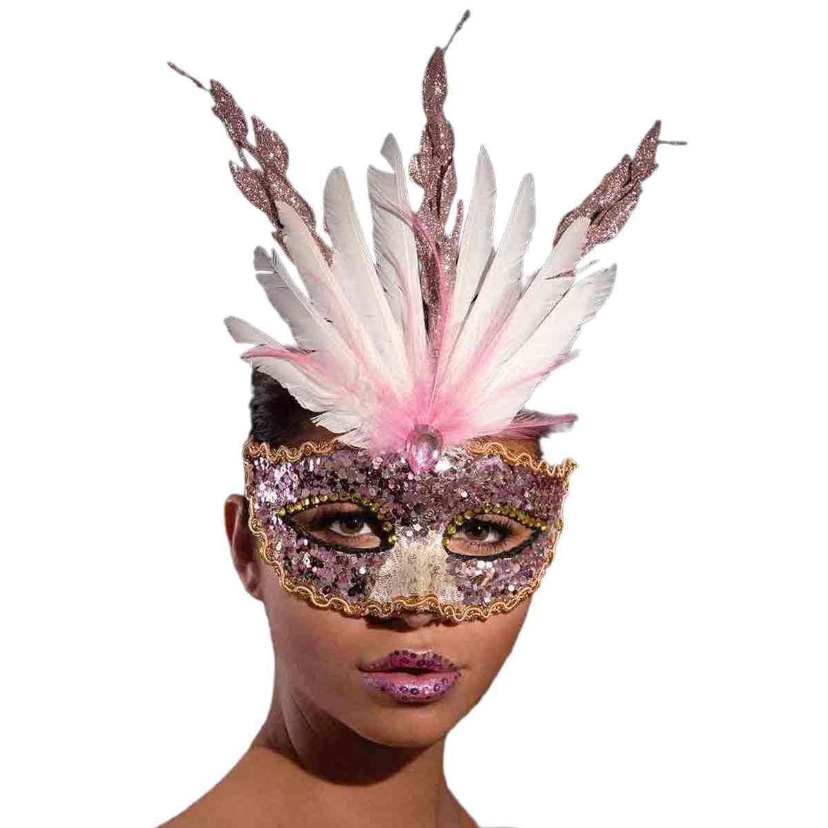 Maschera Viso Tessuto Rosa con Paillettes |Carnival Toys