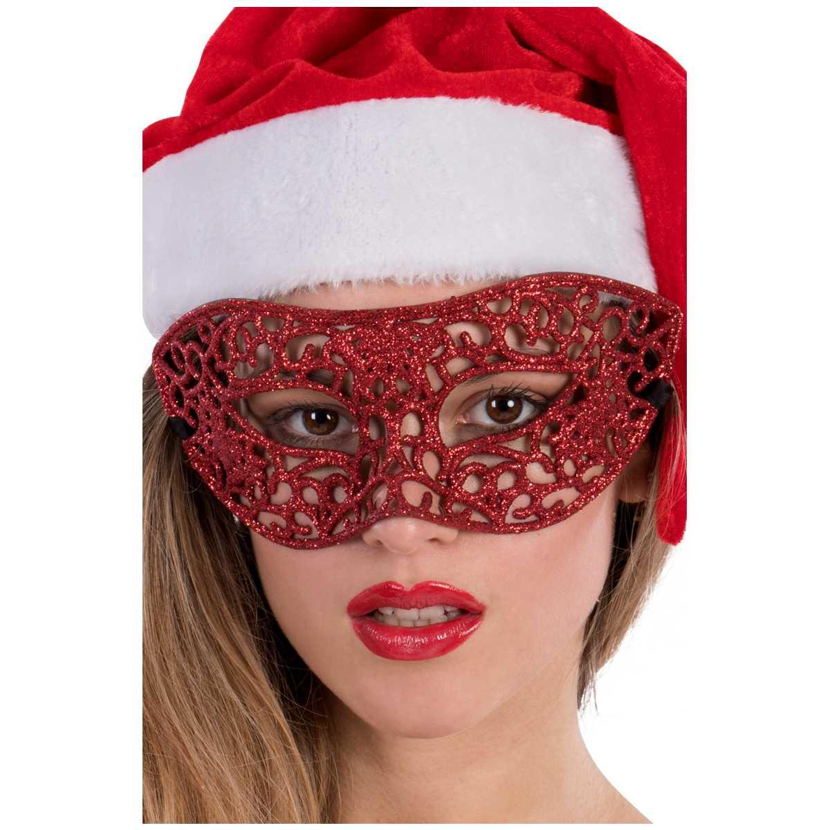 Maschera Viso PVC Rossa Intagliata con Glitter |Carnival Toys