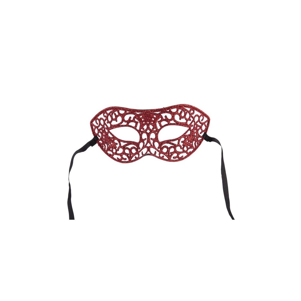 Maschera Viso PVC Rossa Intagliata con Glitter |Carnival Toys