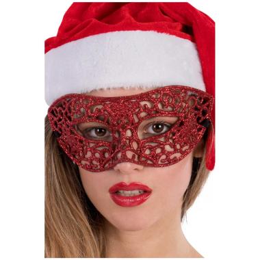 Maschera Viso PVC Rossa Intagliata con Glitter |Carnival Toys