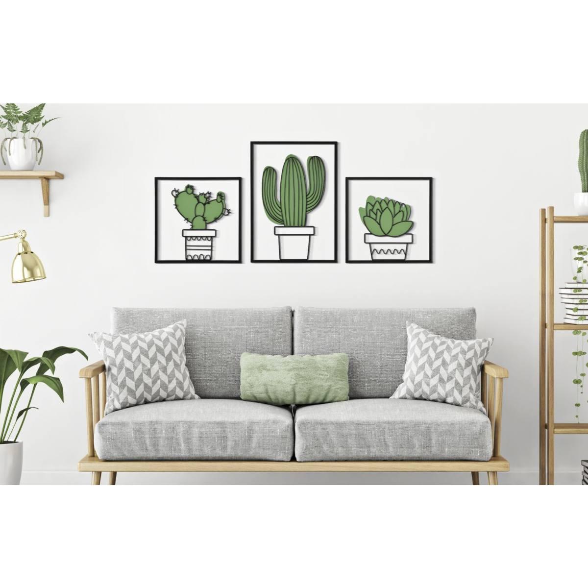 Quadro Pannello Da Muro Cactus Set pz.3 cm.33x1,3x46,5 cm.33x1,3x33 |Mauro Ferretti
