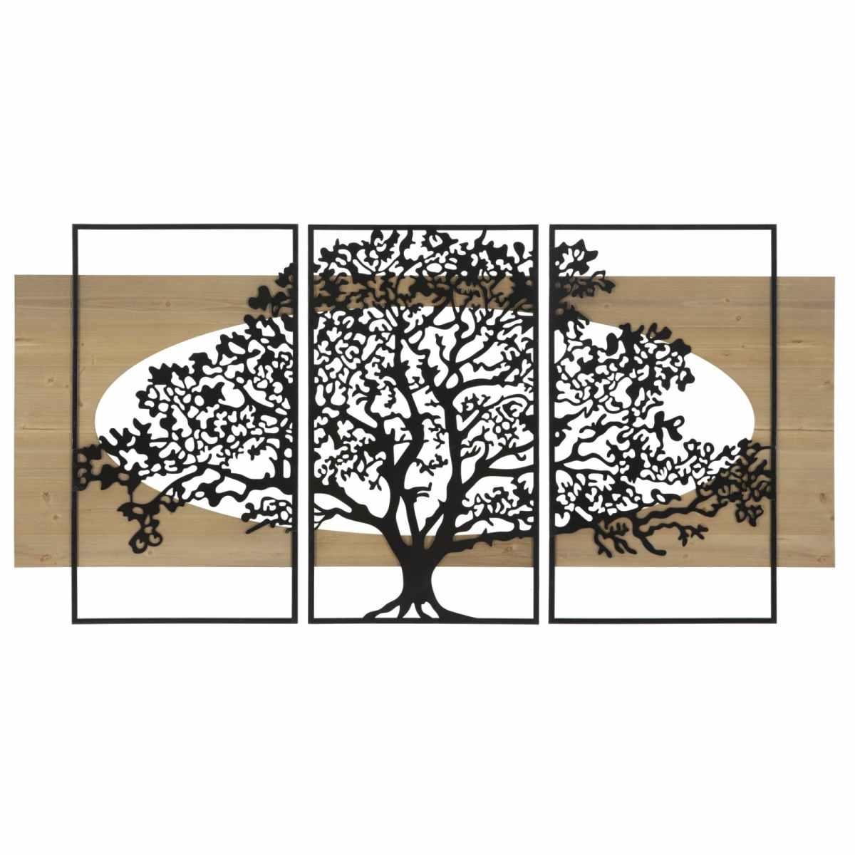 Quadro Pannello Tree Ferro E Wood Set 3Pz cm.176x2x90 |Mauro Ferretti