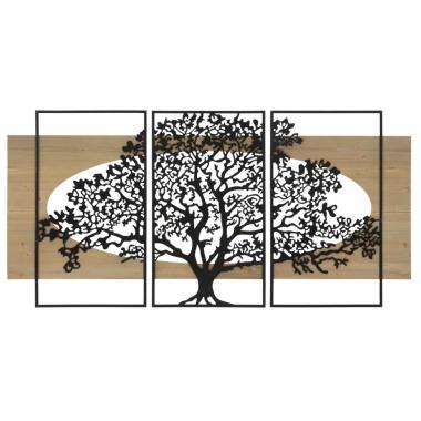 Quadro Pannello Tree Ferro E Wood Set 3Pz cm.176x2x90 |Mauro Ferretti