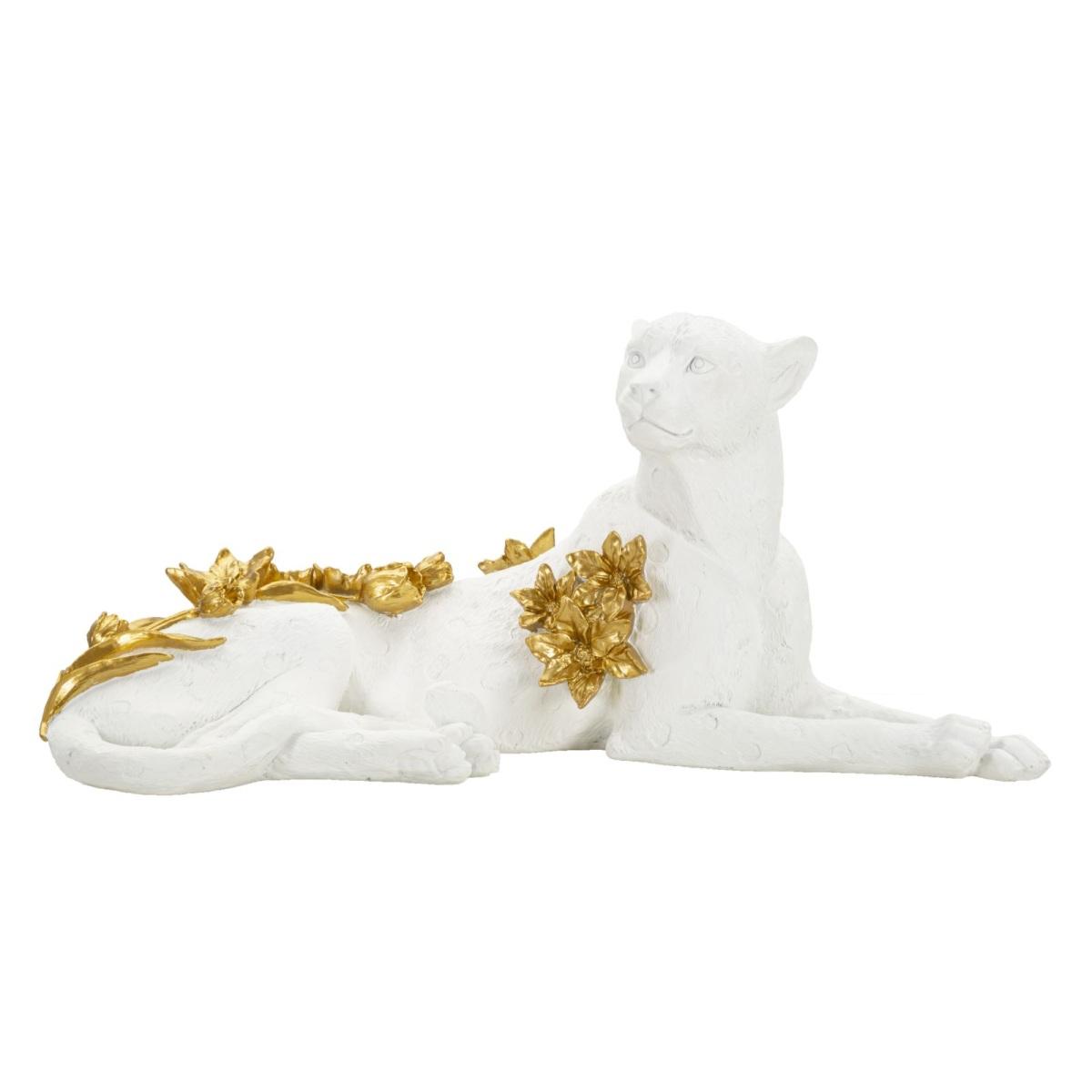 Scultura Leopardo White/Gold cm.53x21,5x24 |Mauro Ferretti