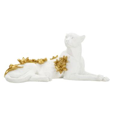 Scultura Leopardo White/Gold cm.53x21,5x24 |Mauro Ferretti