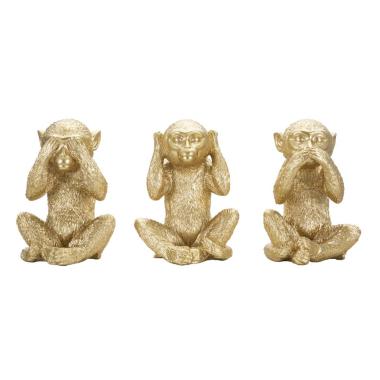 Scultura Scimmia Non Vedo Non Sento Non Parlo Set 3 Pz cm.13x14x19.5 |Mauro Ferretti