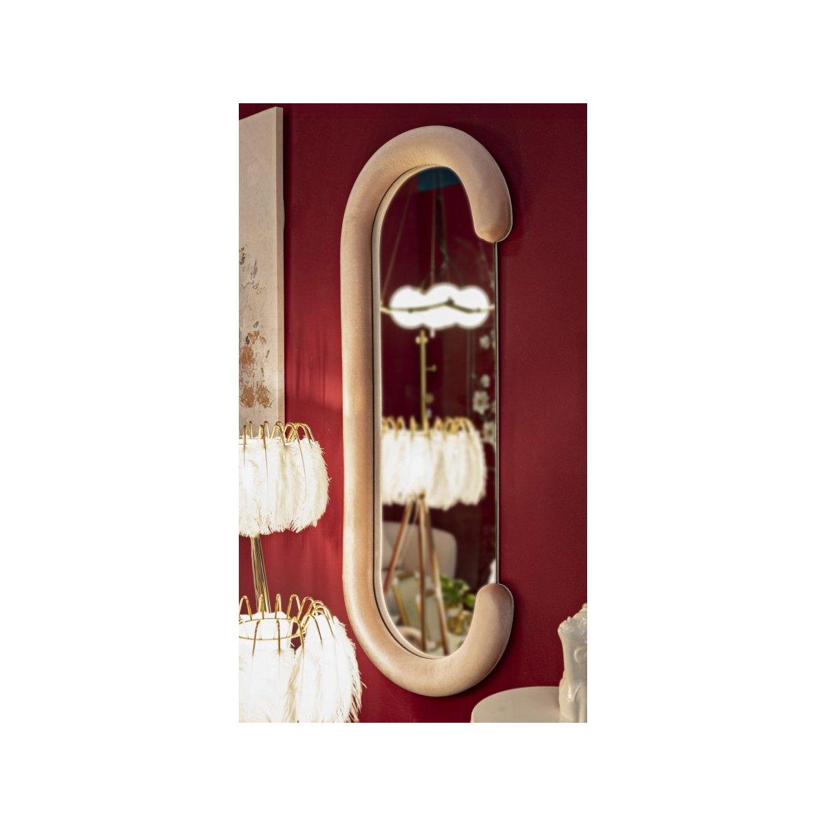 Specchio Da Muro Chantal Velluto Rosa cm.60x7x160 Misura Specchio cm.45x140 |Mauro Ferretti