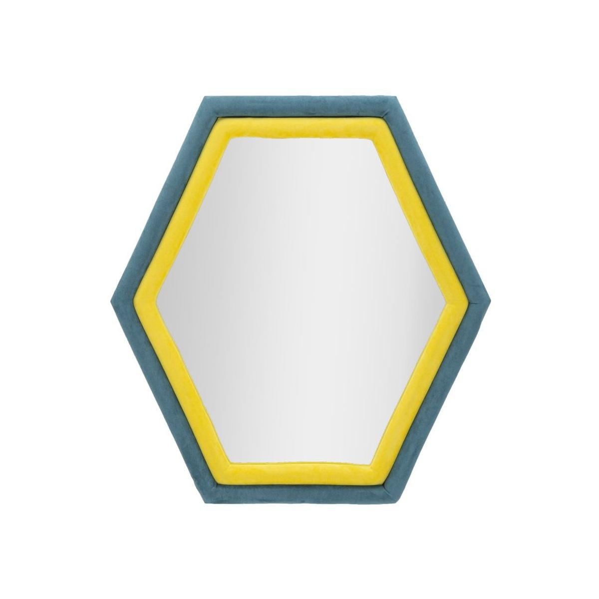 Specchio Da Muro Tony Velluto Blu Giallo cm.75x4x80 |Mauro Ferretti