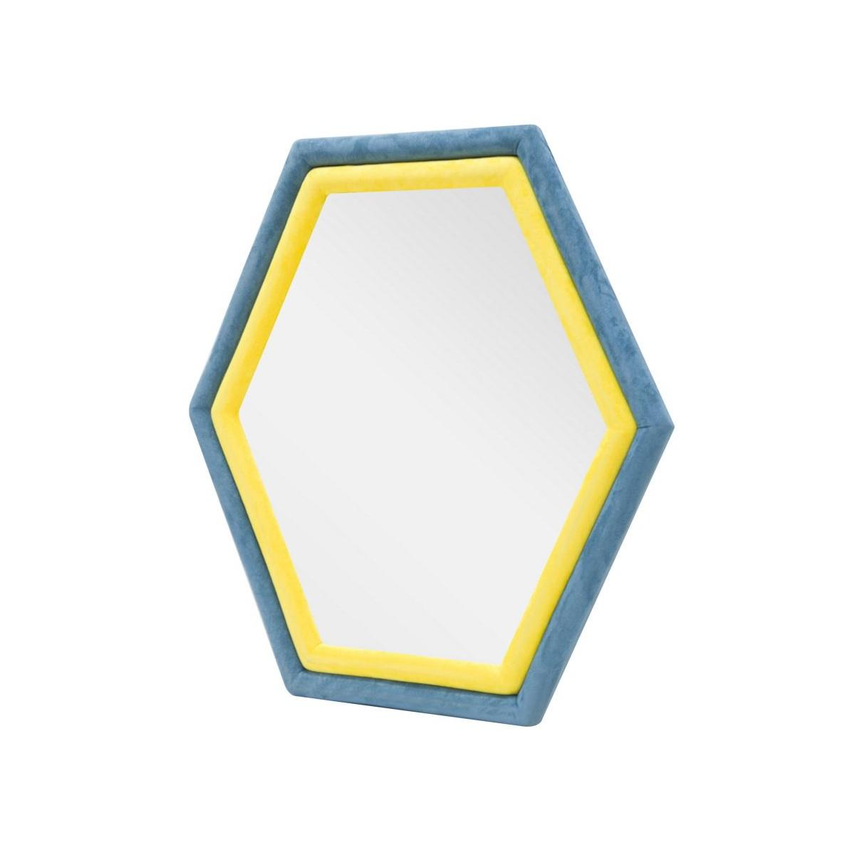 Specchio Da Muro Tony Velluto Blu Giallo cm.75x4x80 |Mauro Ferretti