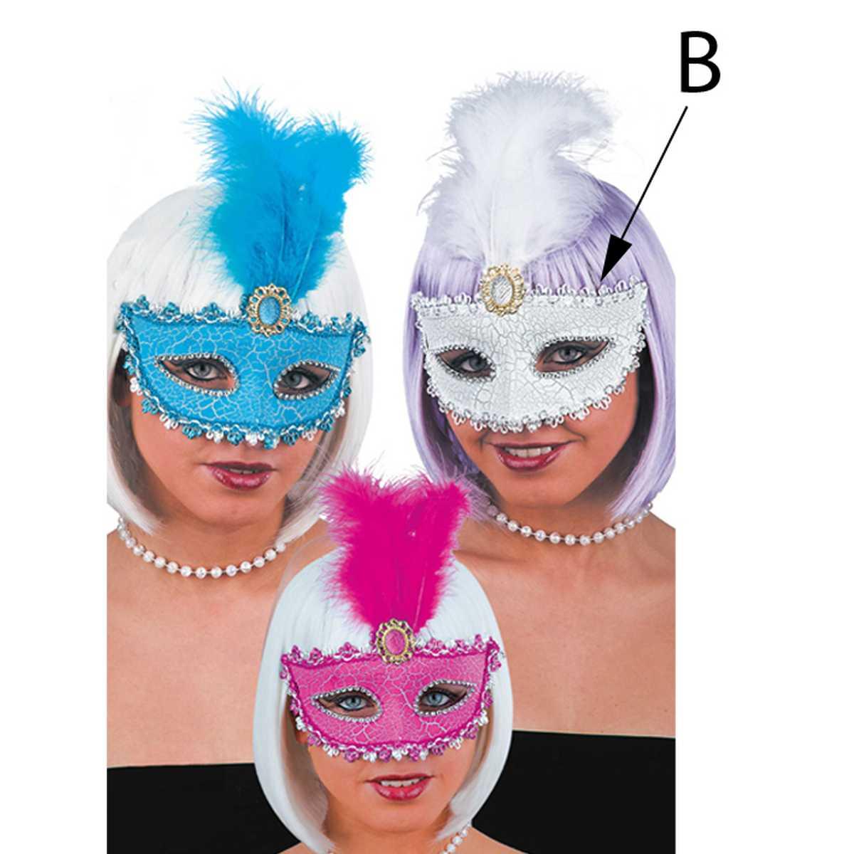 Maschera Viso PVC Dama con Piuma 3 Colori |Carnival Toys
