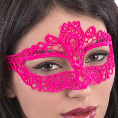 Maschera Viso Tessuto Macrame Rosa Fluo |Carnival Toys