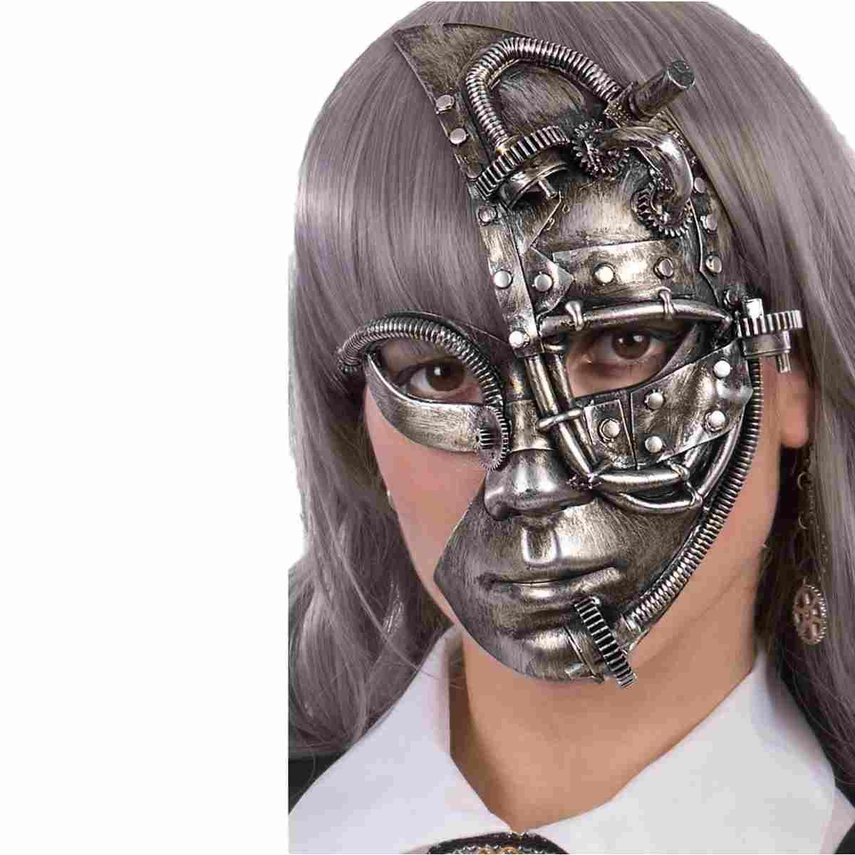 Maschera Viso PVC Steampunk Argento |Carnival Toys