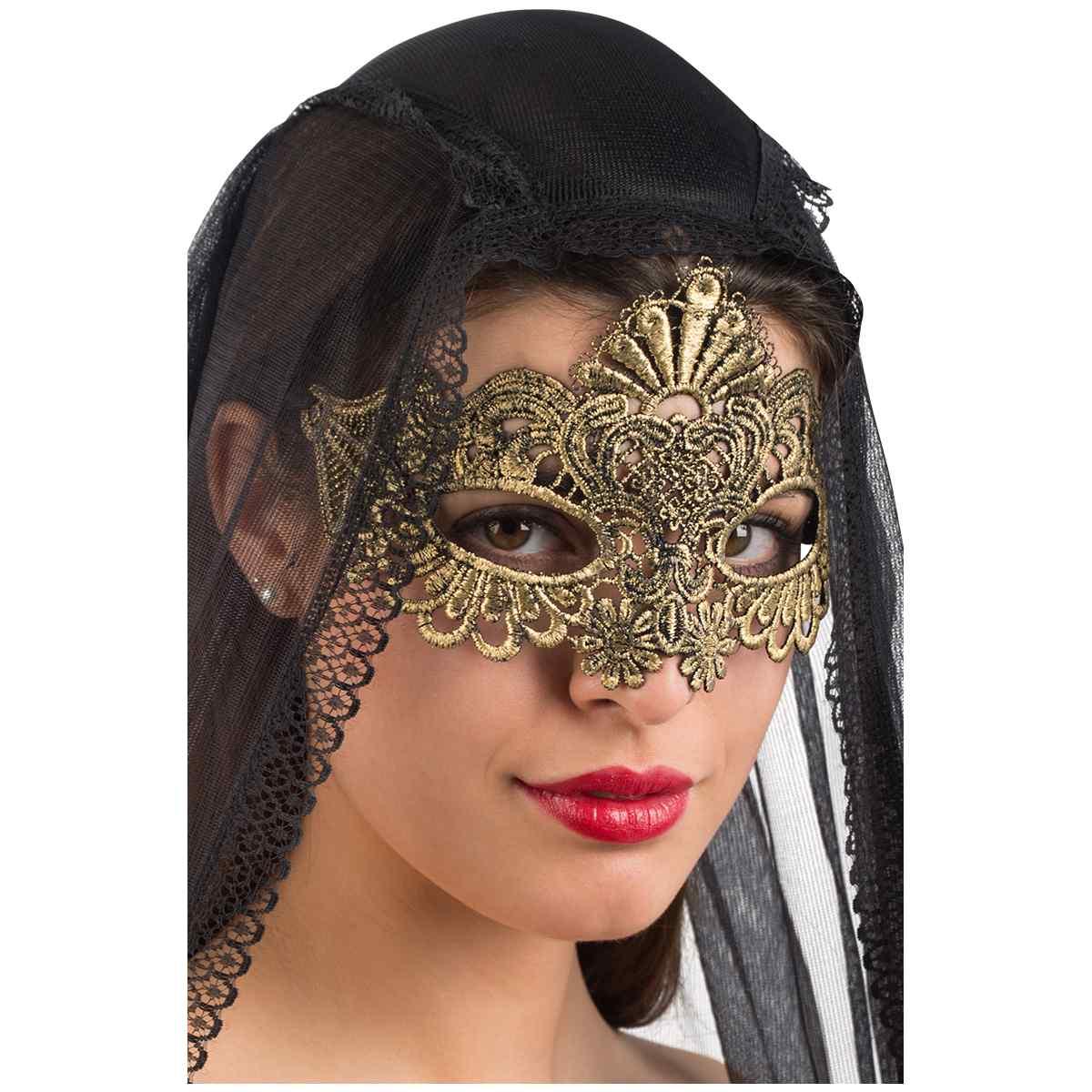 Maschera Viso PVC Tessuto Macrame Oro |Carnival Toys