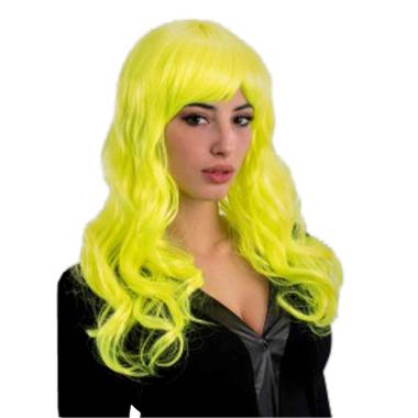 Parrucca Giallo Fluo Mossa con Frangia |Carnival Toys