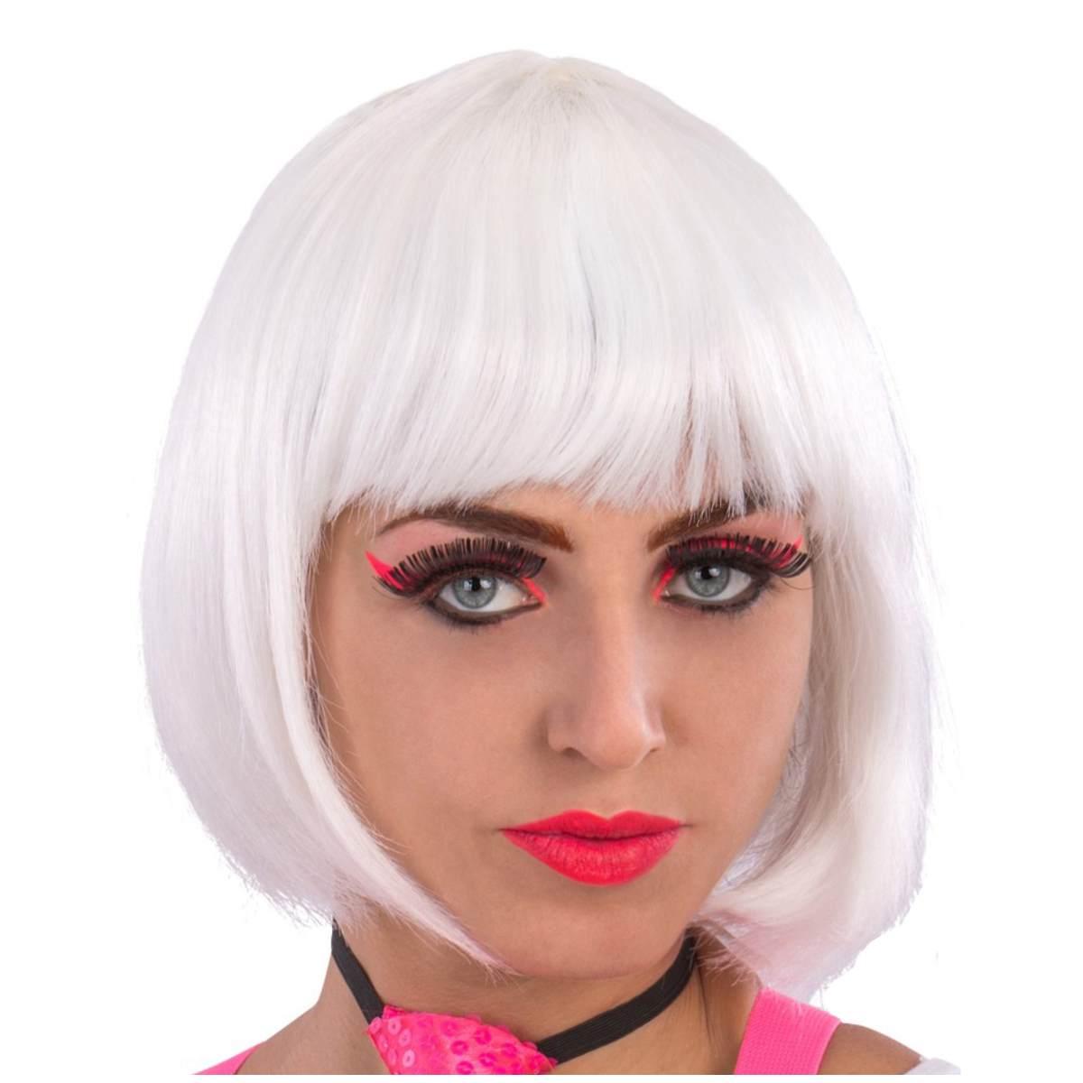 Parrucca Bianca Fluorescente Caschetto Liscia con Frangia |Carnival Toys