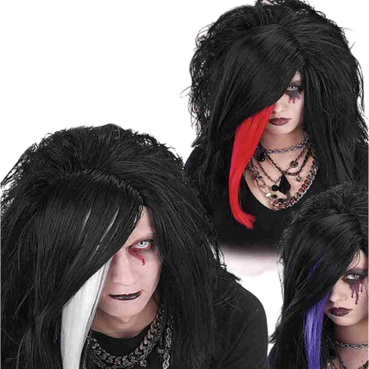 Parrucca Emo Nera con Ciocca 3 Colori |Carnival Toys