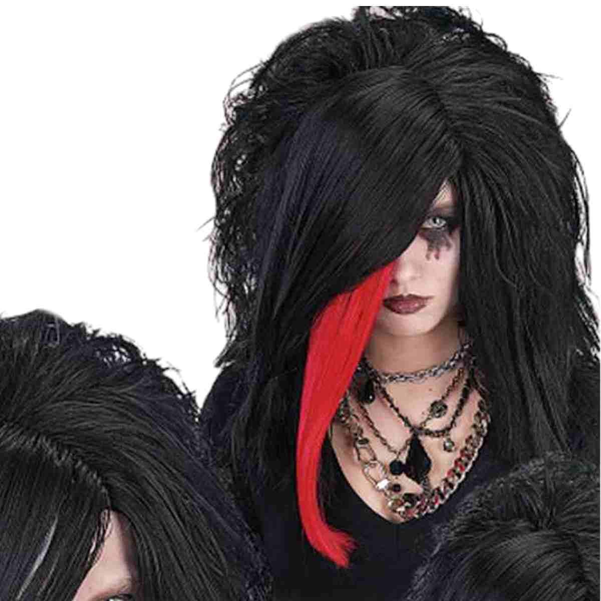 Parrucca Emo Nera con Ciocca 3 Colori |Carnival Toys