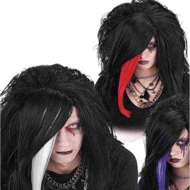 Parrucca Emo Nera con Ciocca 3 Colori |Carnival Toys