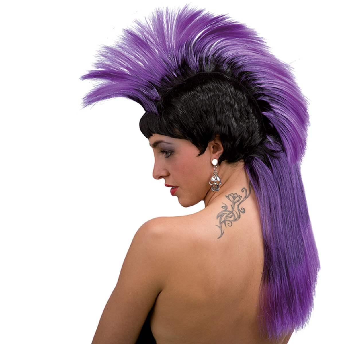 Parrucca Punk Rock Nera Viola Liscia e con Cresta |Carnival Toys