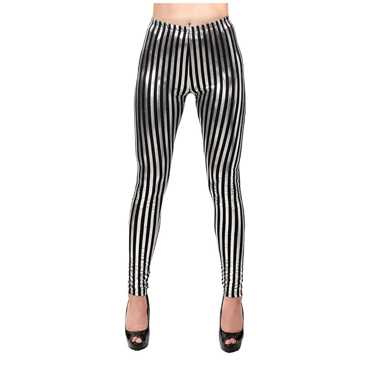 Leggins Righe Neri e Argento Lucidi Elasticizzati |Orlob