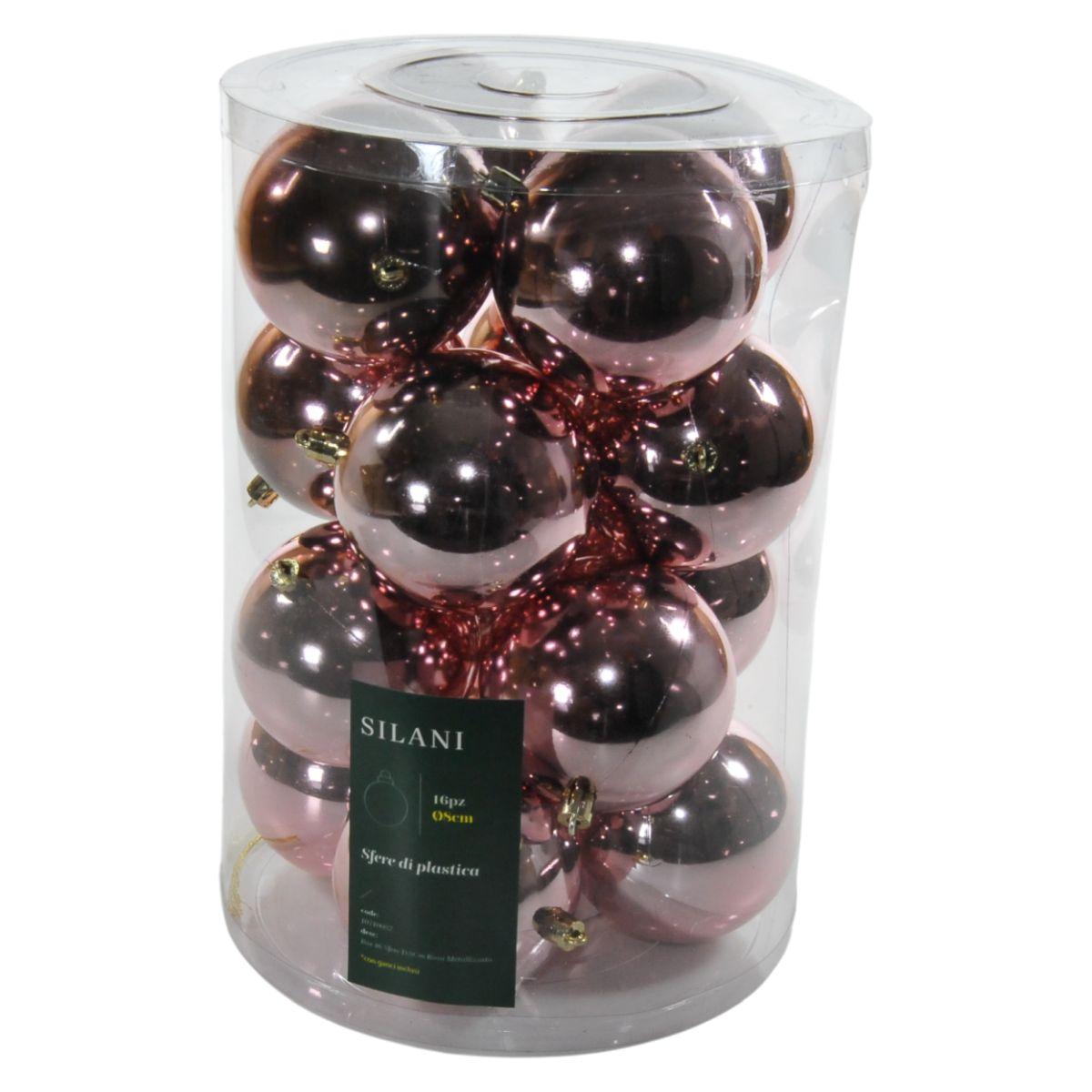 Pallina Natale cm.ÃƒÂ˜8 Rosa Metallizzato Set pz.16 |Silani