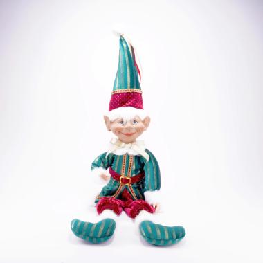 Elfo in Tessuto Seduto Rosso/Verde cm.70 |Silani