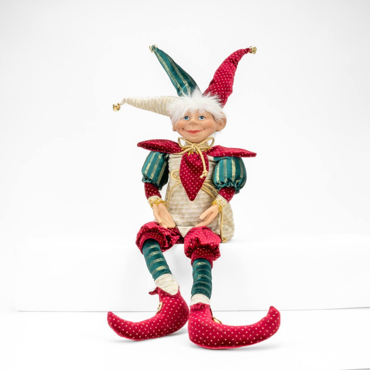 Elfo in Tessuto Seduto Rosso/Verde cm.82 |Silani