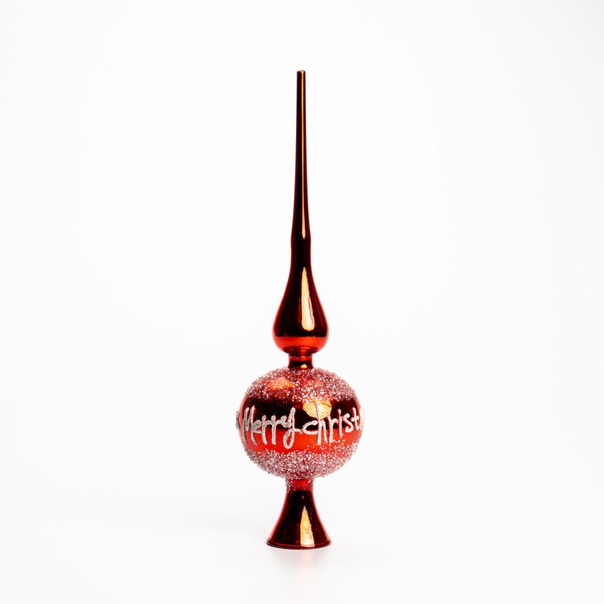 Puntale Albero Natale Vetro cm.29 Rosso con Scritta |Silani