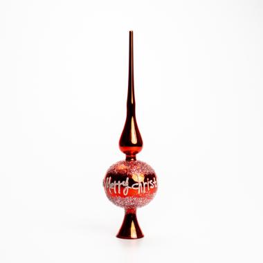 Puntale Albero Natale Vetro cm.29 Rosso con Scritta |Silani