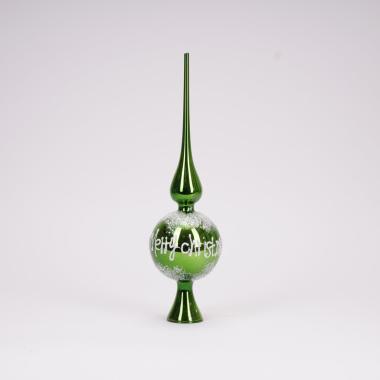 Puntale Albero Natale Vetro cm.29 Verde con Scritta |Silani