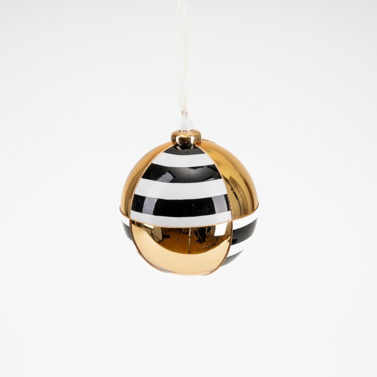 Pallina Natale Vetro cm.ÃƒÂ˜8 Luxury Fasce Bianca Nera |Silani