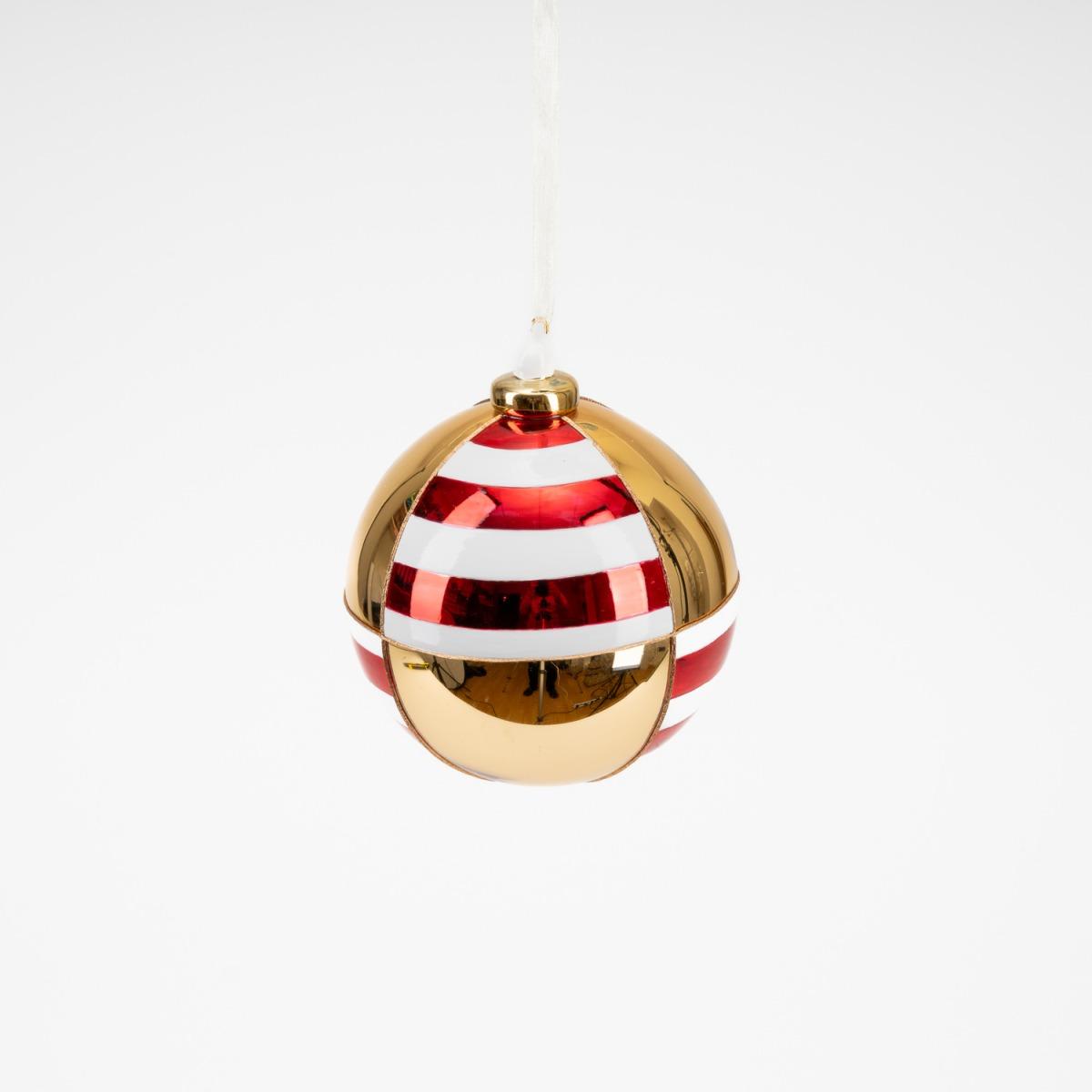 Pallina Natale Vetro cm.ÃƒÂ˜8 Luxury Fasce Bianca Rossa |Silani