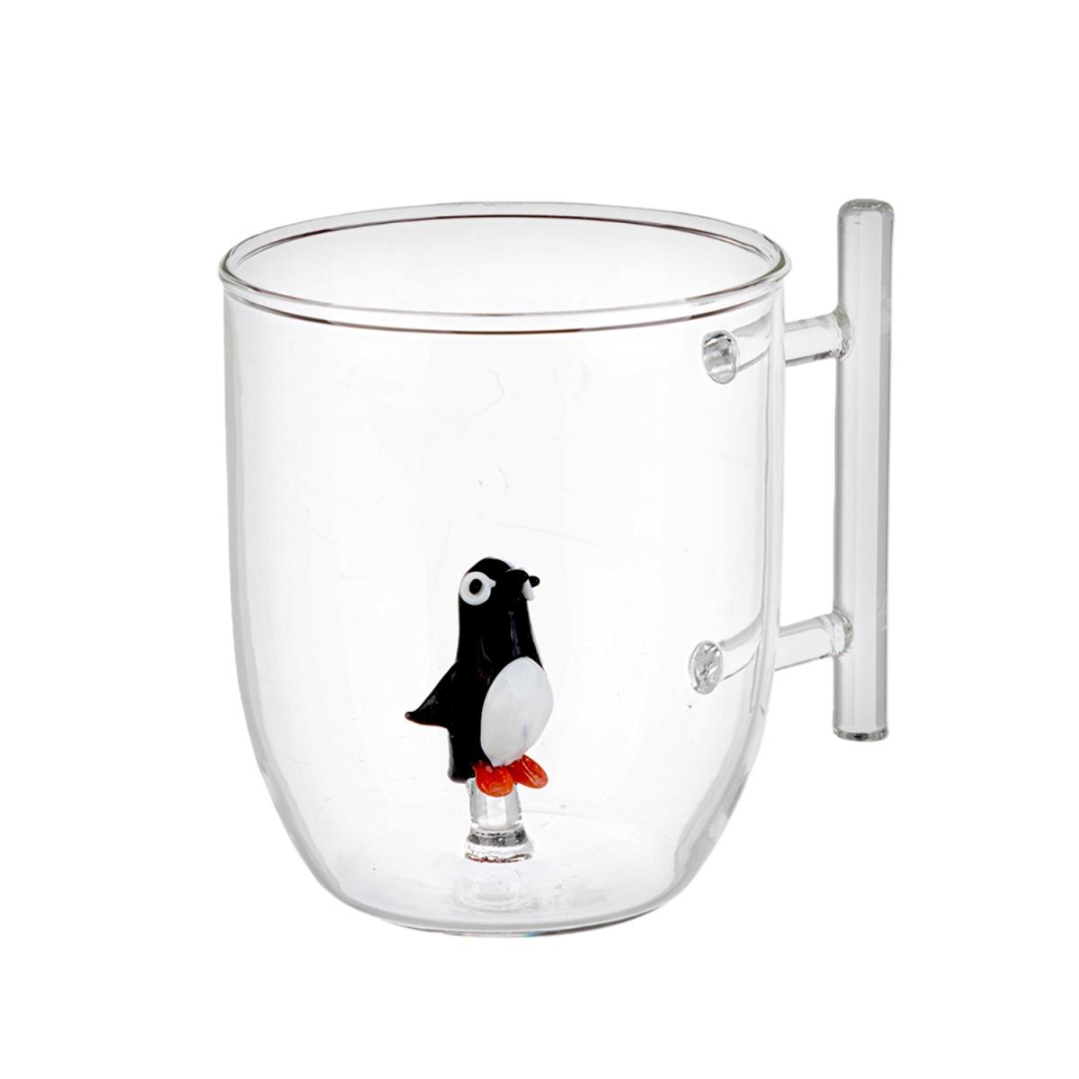 Tazza Natalizia Mug Vetro p1 con Pinguino e Manico cm.10 |Bizzotto