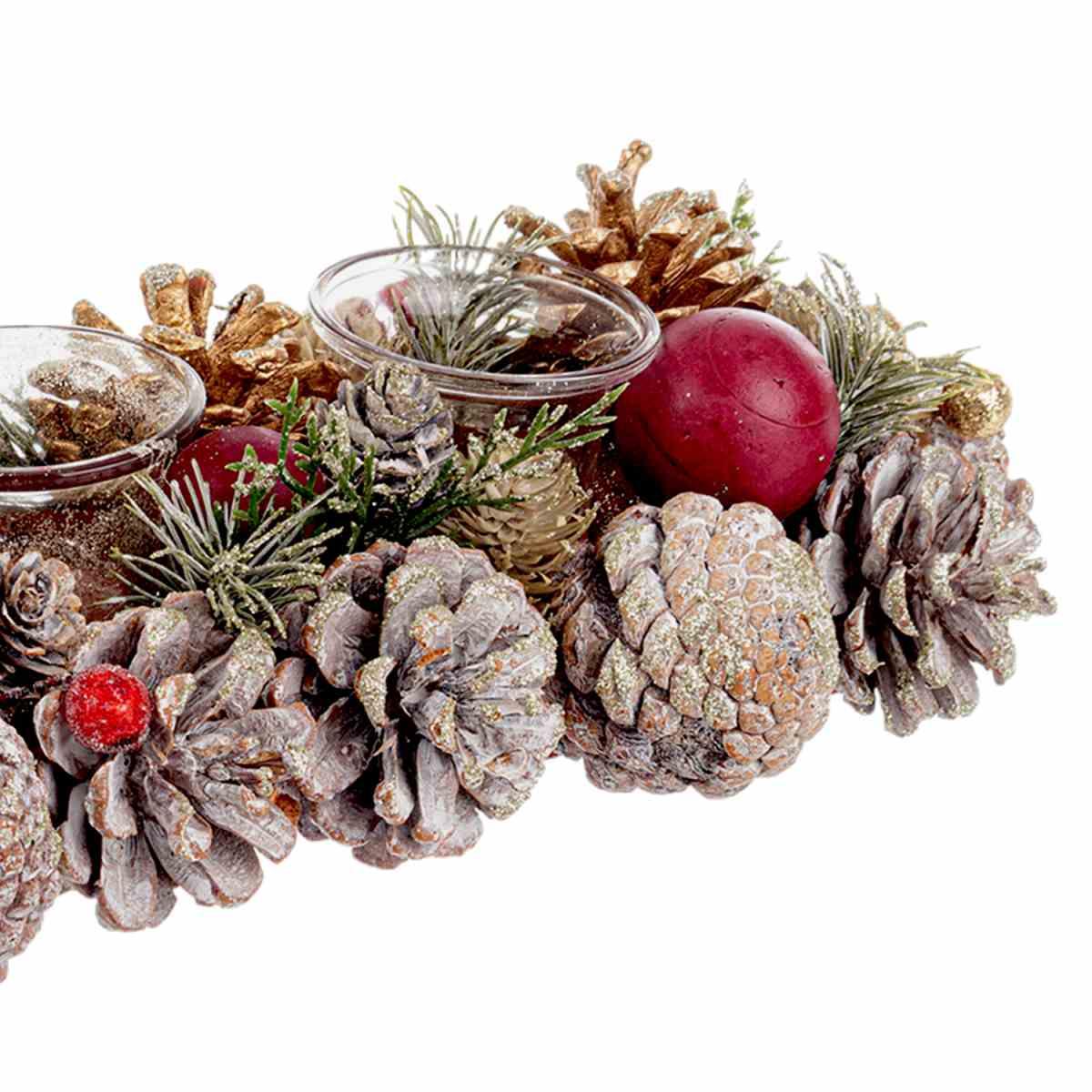 Portacandela con Bacche Pigne cm.32x15x9 |Bizzotto