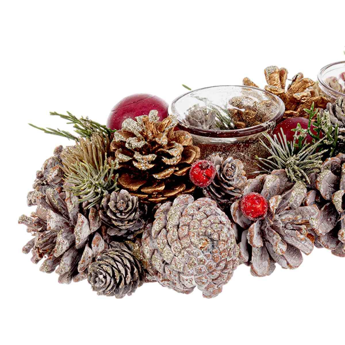 Portacandela con Bacche Pigne cm.32x15x9 |Bizzotto