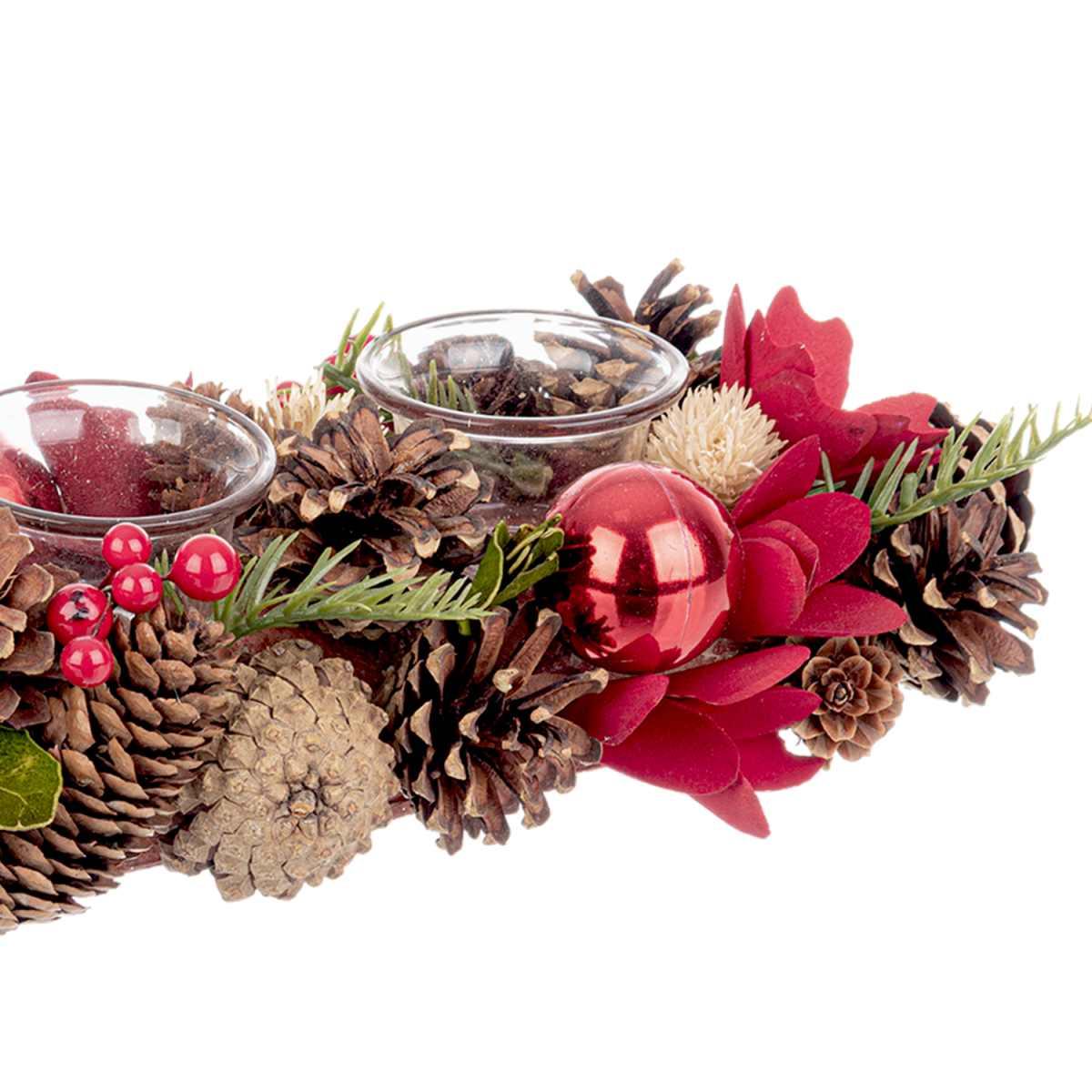 Portacandela con Bacche Fiori e Pigne cm.32x15x9 |Bizzotto