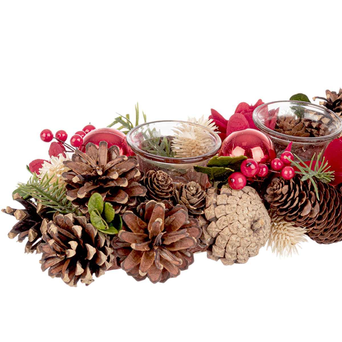 Portacandela con Bacche Fiori e Pigne cm.38x15x9 |Bizzotto