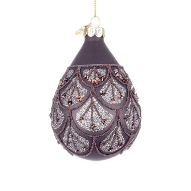 Pallina Natale Vetro cm.10 Goccia Nera Decori Bronzo |Bizzotto