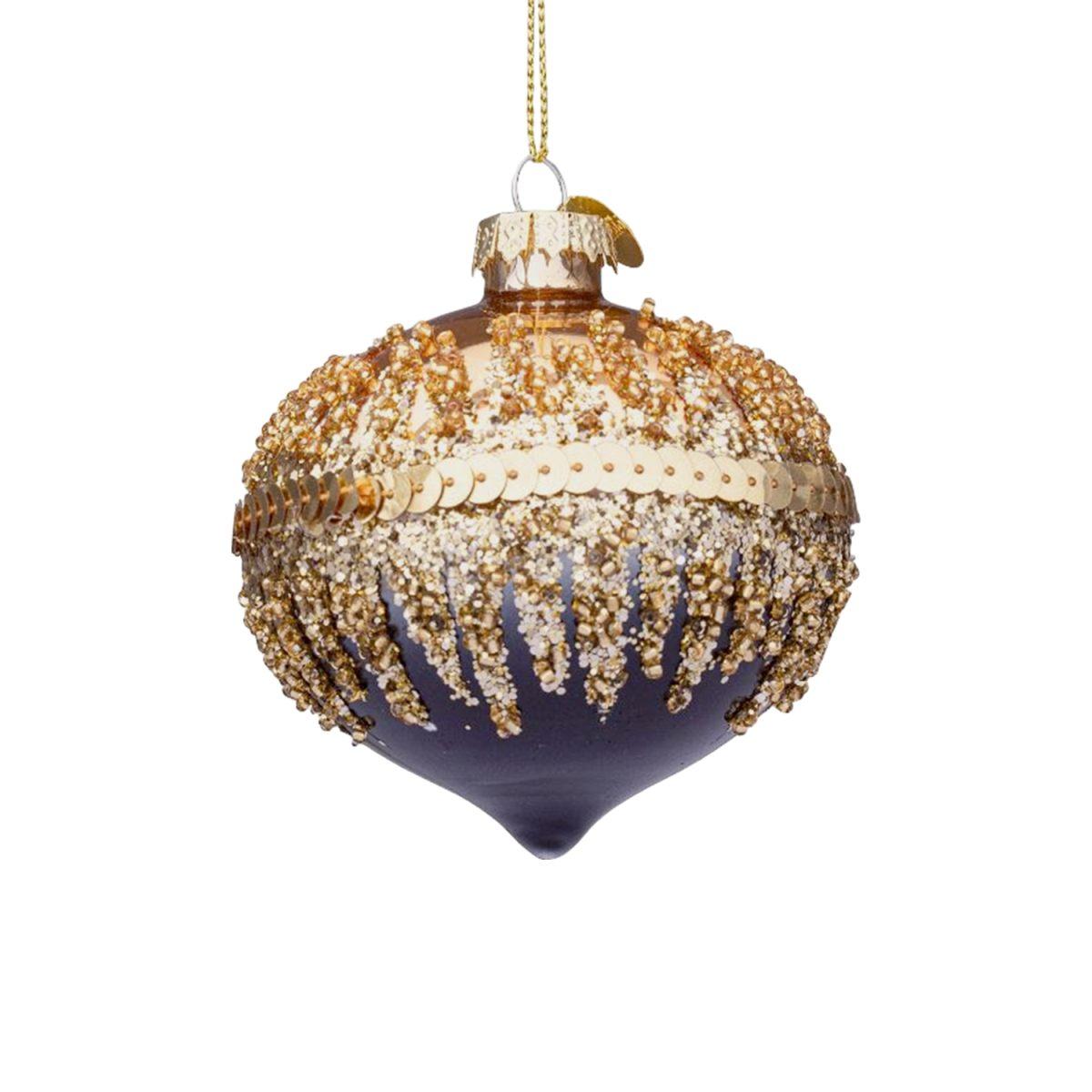 Pallina Natale Vetro cm.8 Cipolla Nera Oro con Glitter |Bizzotto