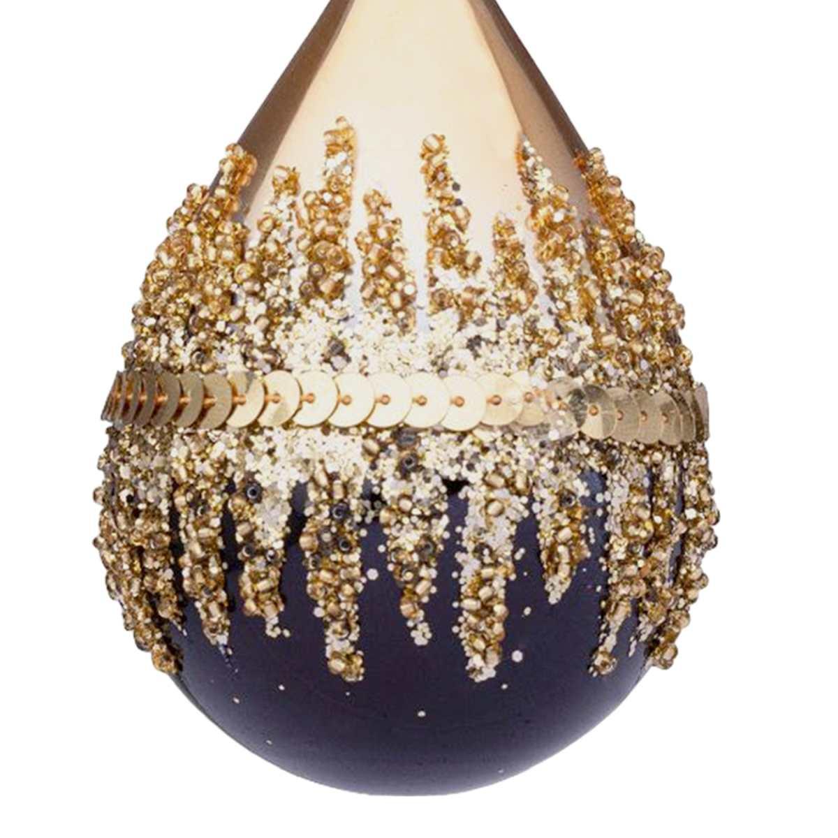 Pallina Natale Vetro cm.10 Goccia Nera Oro con Glitter |Bizzotto