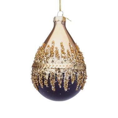 Pallina Natale Vetro cm.10 Goccia Nera Oro con Glitter |Bizzotto