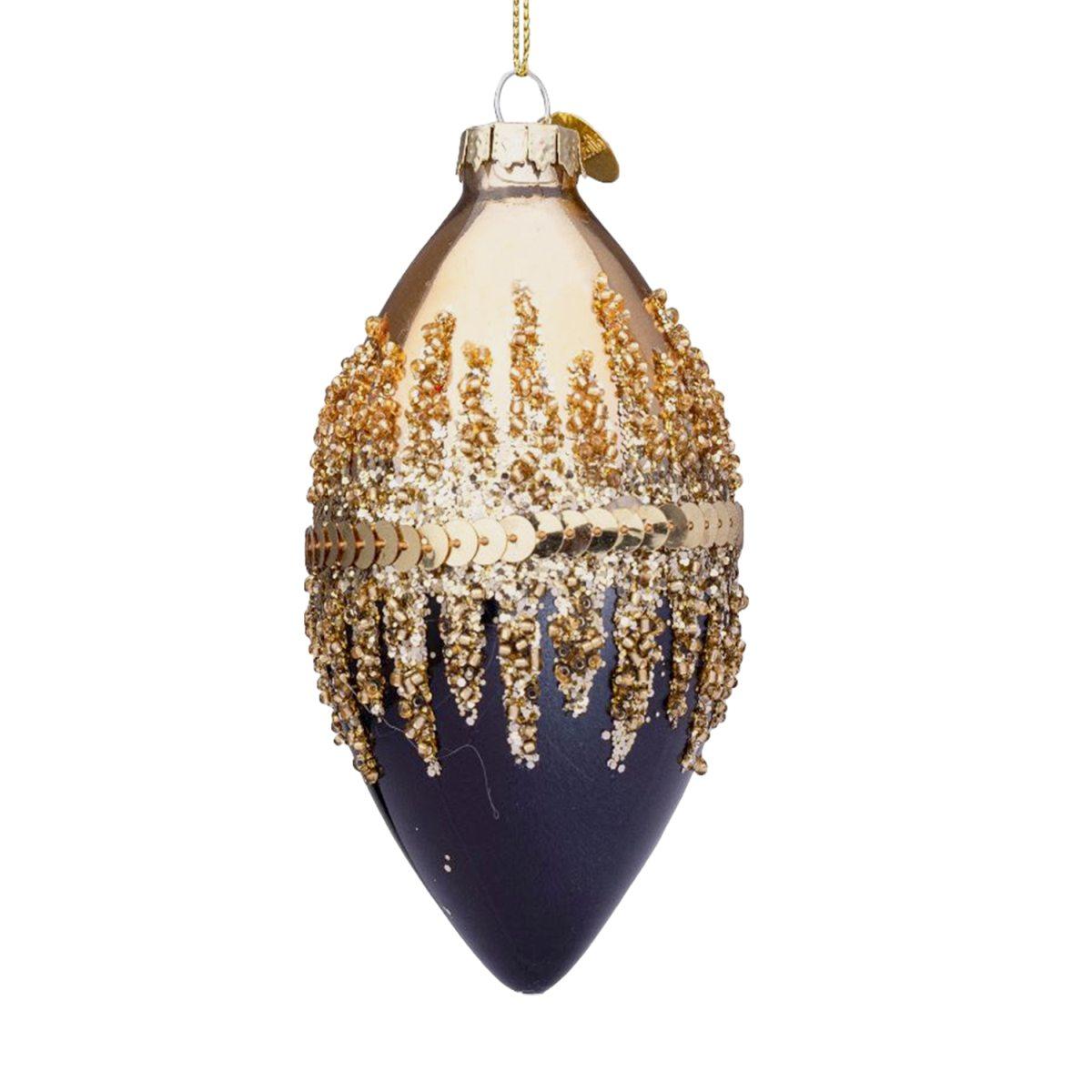 Pallina Natale Vetro cm.13 Goccia Nera Oro con Glitte |Bizzotto