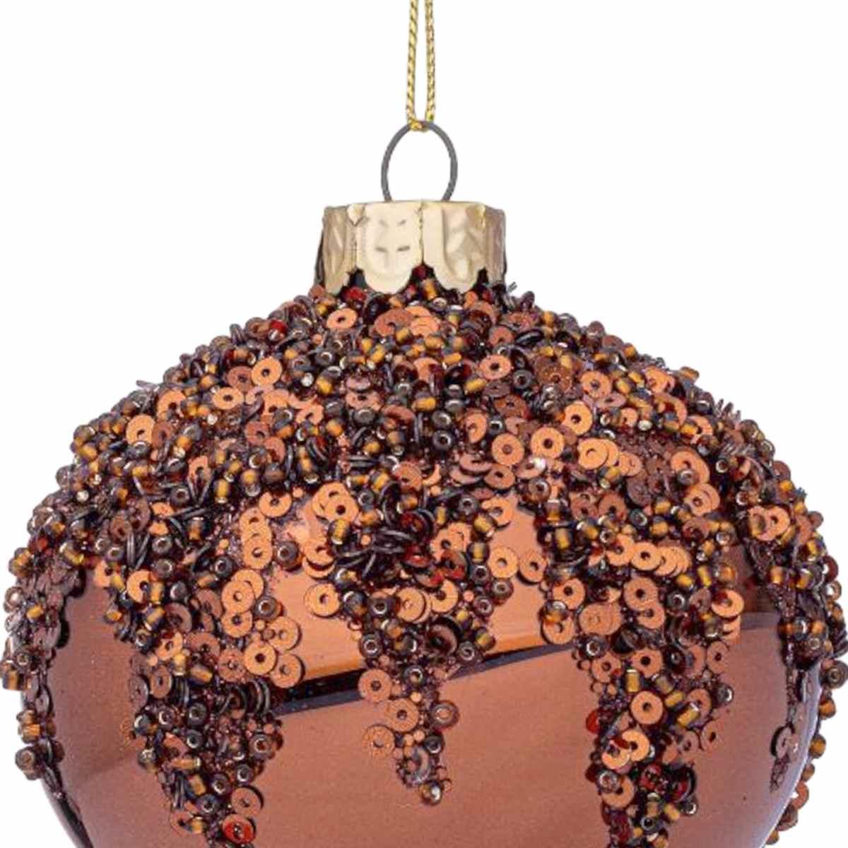 Pallina Natale Vetro cm.8 Cipolla Bronzo con Paillettes |Bizzotto