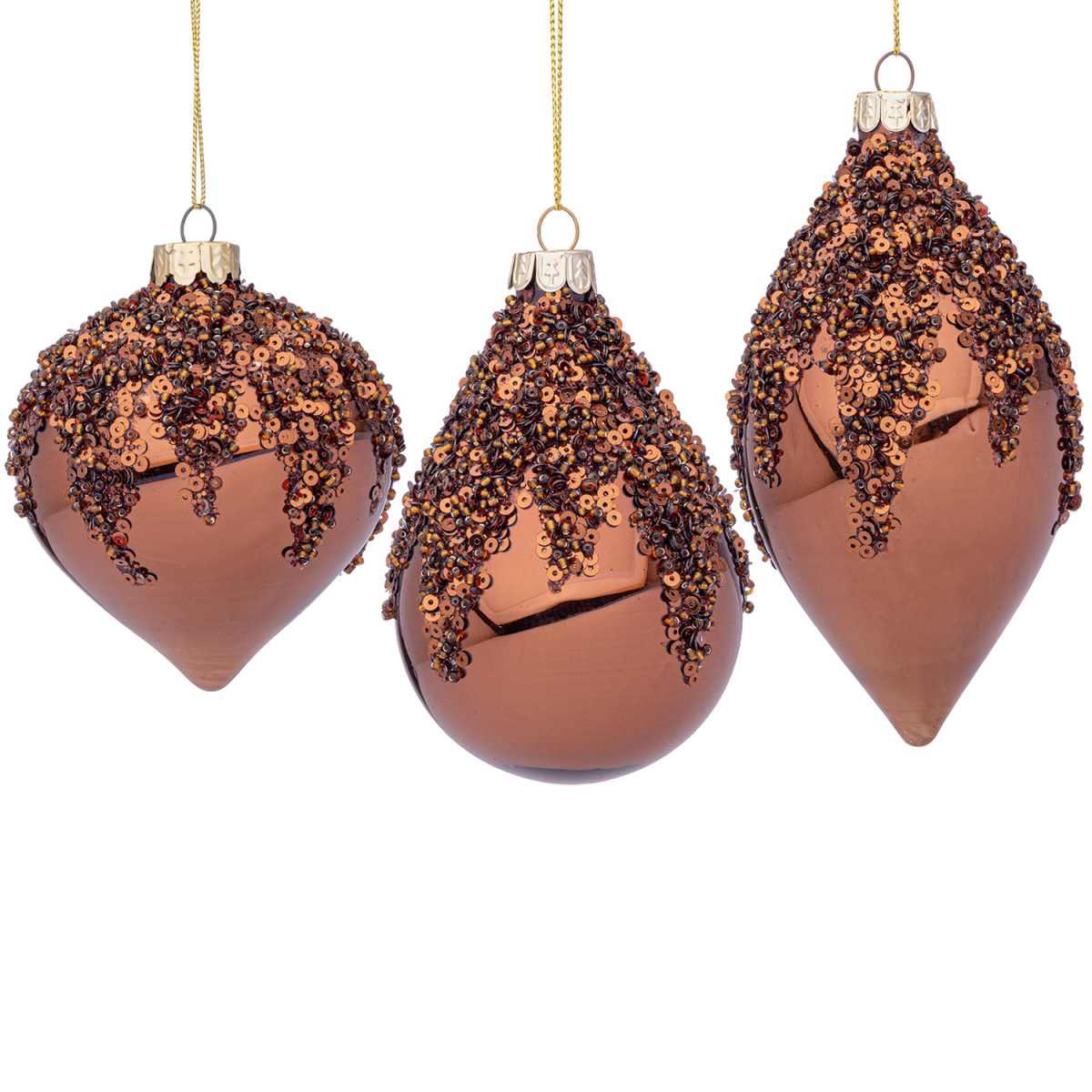 Pallina Natale Vetro cm.8 Cipolla Bronzo con Paillettes |Bizzotto