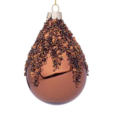 Pallina Natale Vetro cm.10 Goccia Bronzo con Paillettes |Bizzotto