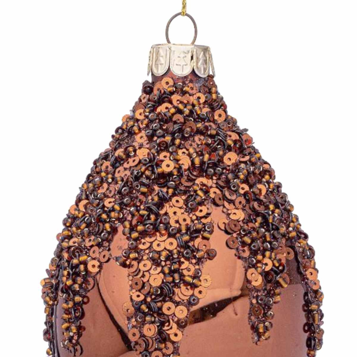 Pallina Natale Vetro cm.13 Goccia Bronzo con Paillettes |Bizzotto